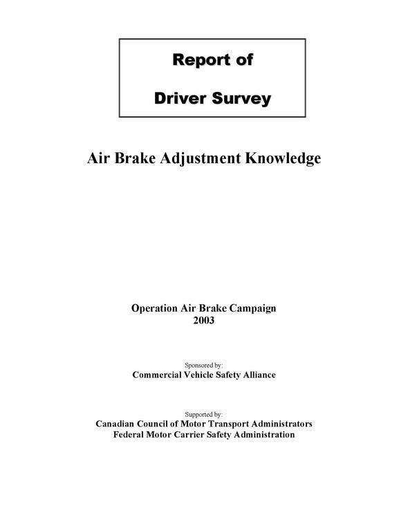 CVSA Operation Air Brake Driver Survey Report 2003