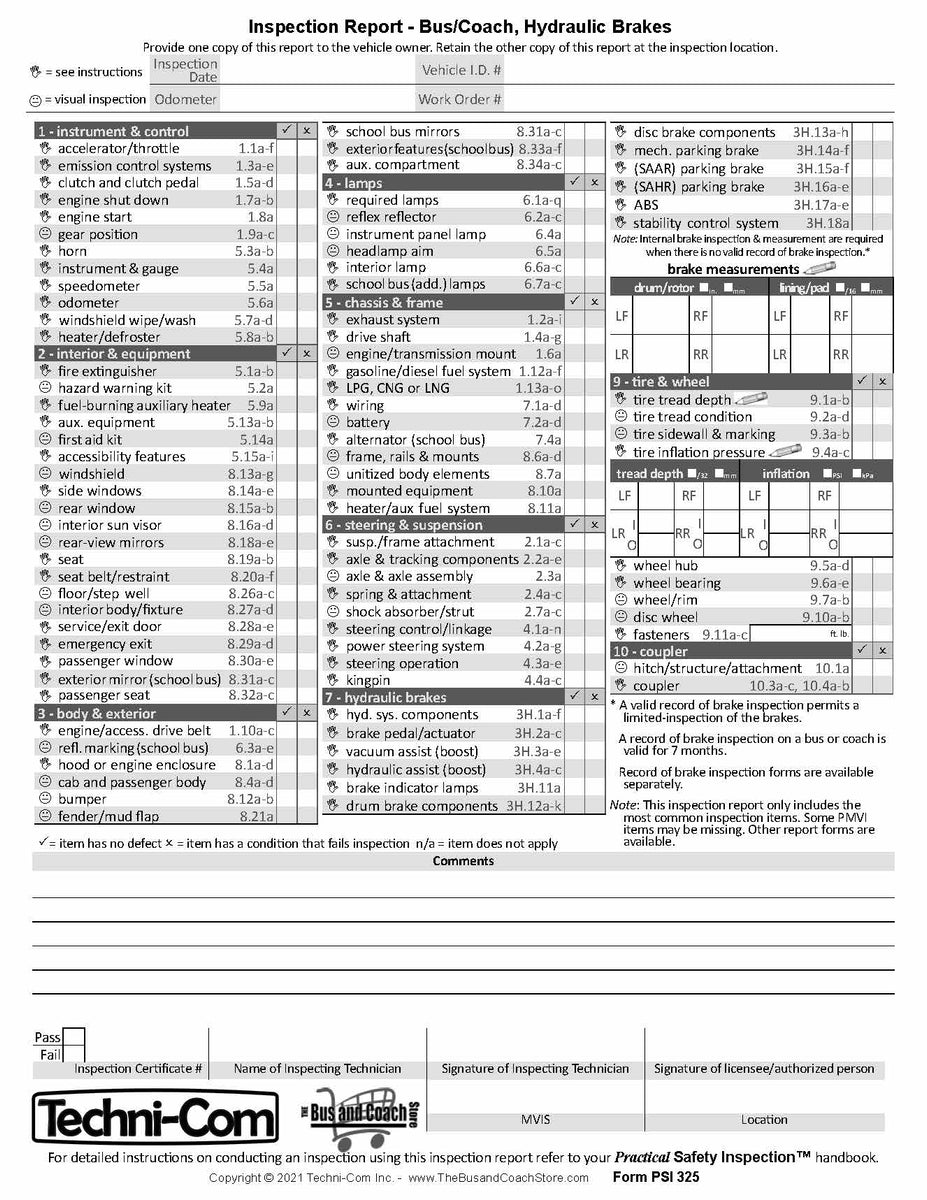 PSI-325 Bus or Coach with Hydraulic Brakes Report and Checklist for PM ...