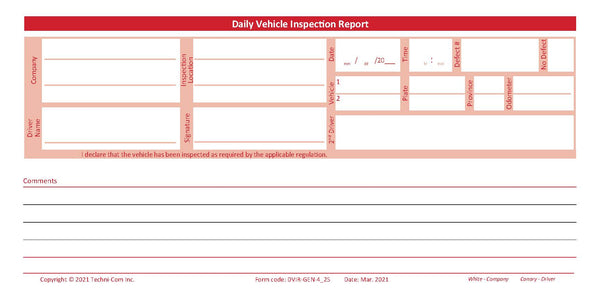 Daily Vehicle Inspection Report - Small Format (DVIR-GEN)