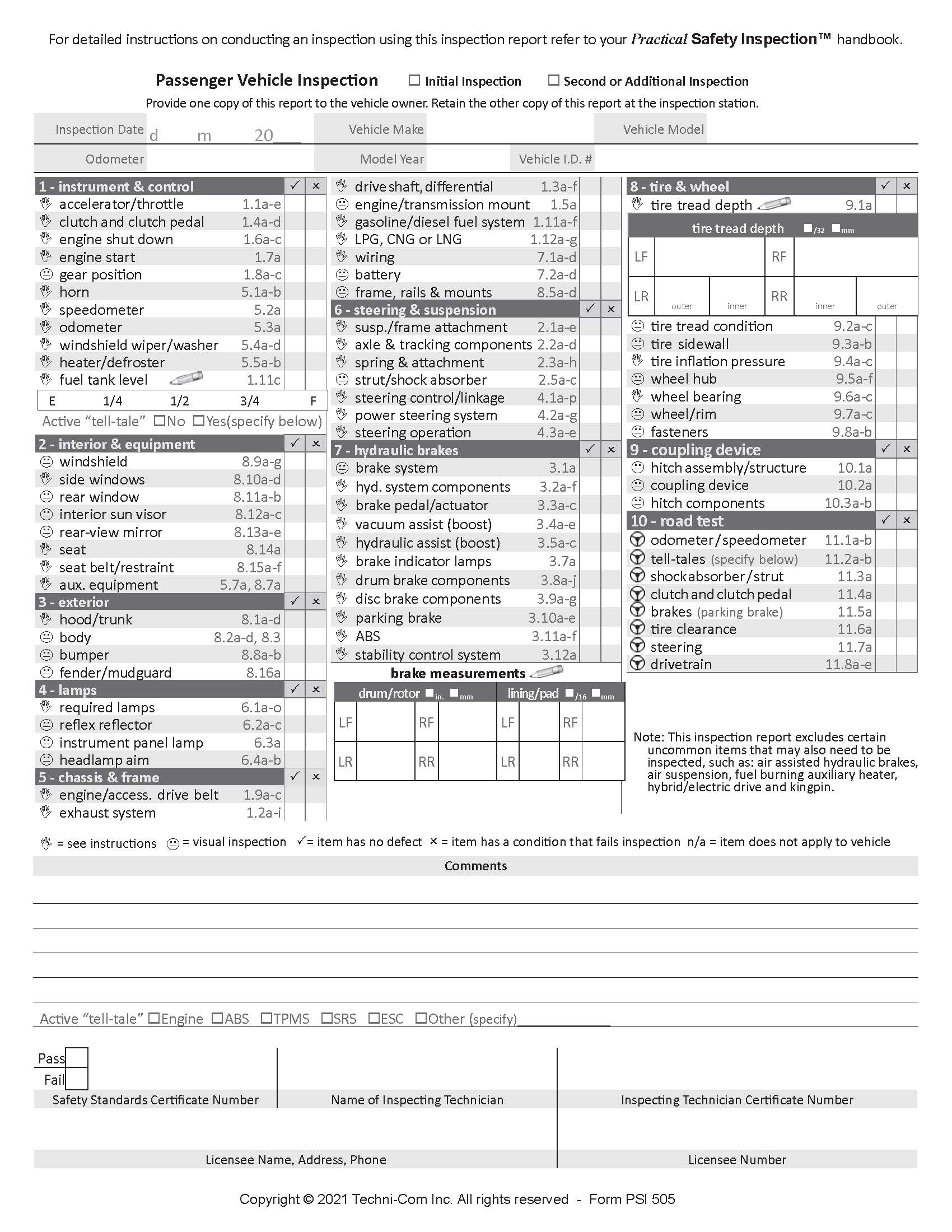 PSI 505 Ontario Passenger Light Duty Vehicle Inspection Checklist psi-505-ontario-passenger-light-duty-vehicle-inspection-checklist