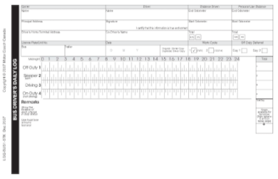 Bus Driver’s Daily Log Book - Stock
